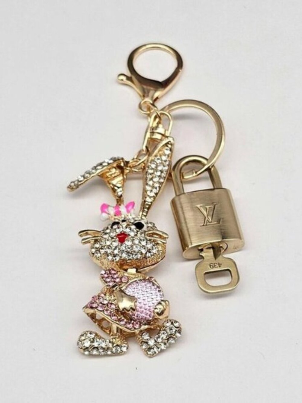 Authentic Louis Vuitton Gold Lock & Key ✨ Unbranded Bunny Bag Charm Keychain - Picture 7 of 7